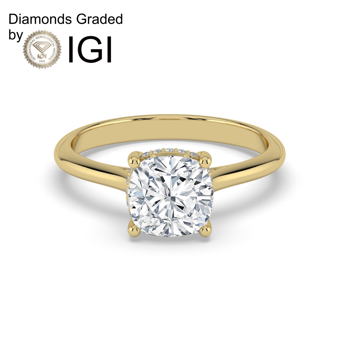 1ct Cushion Lab Diamond Engagement Ring with Hidden Halo - E/VVS 14K Gold
