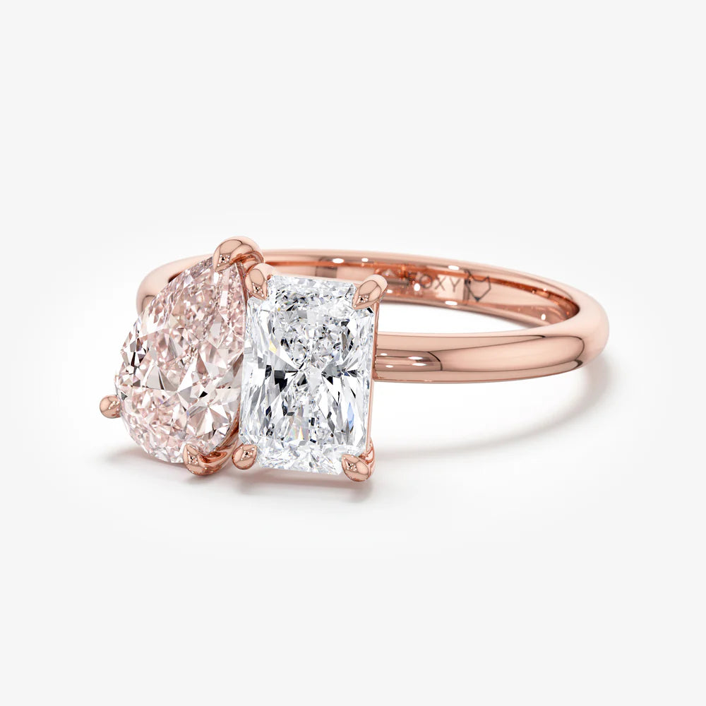 4.5ct Toi et Moi Vivid Pink Pear and Emerald Lab Diamond Ring - E/VVS 18K Gold