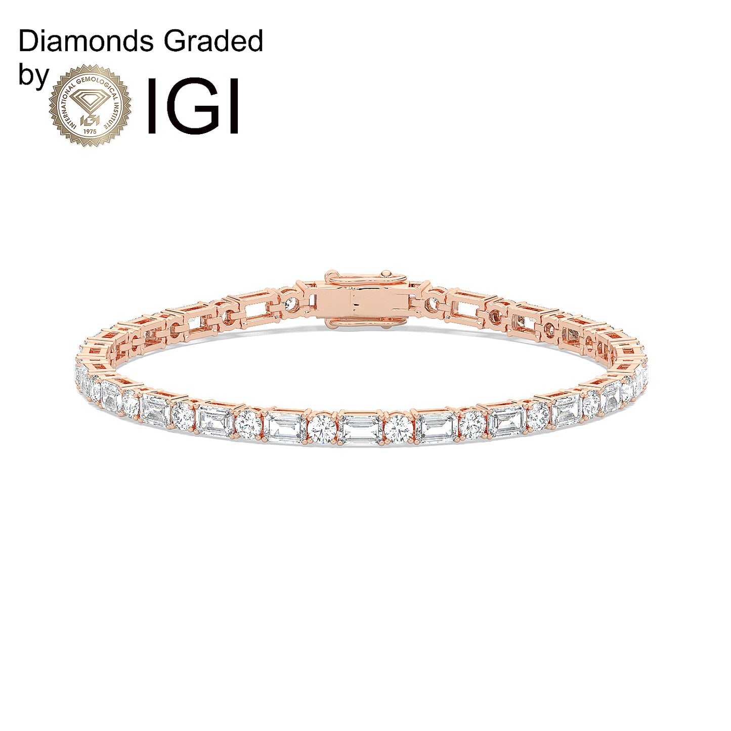 5.92ct Round and Emerald Lab Diamond Tennis Bracelet / D-E/VVS 14K Gold