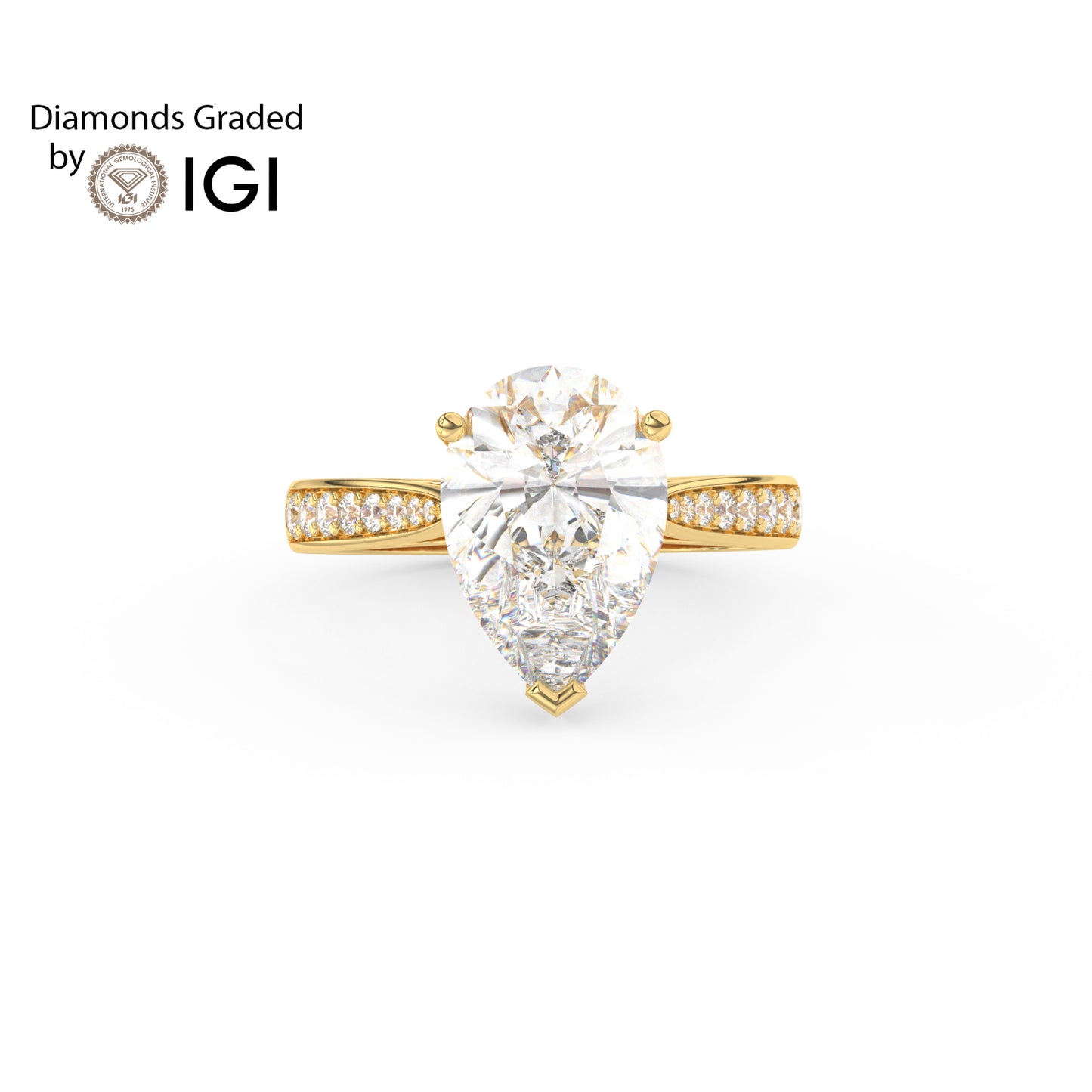 4ct Pear Lab Diamond Engagement Ring with Diamond Band - E/VVS 18K Gold