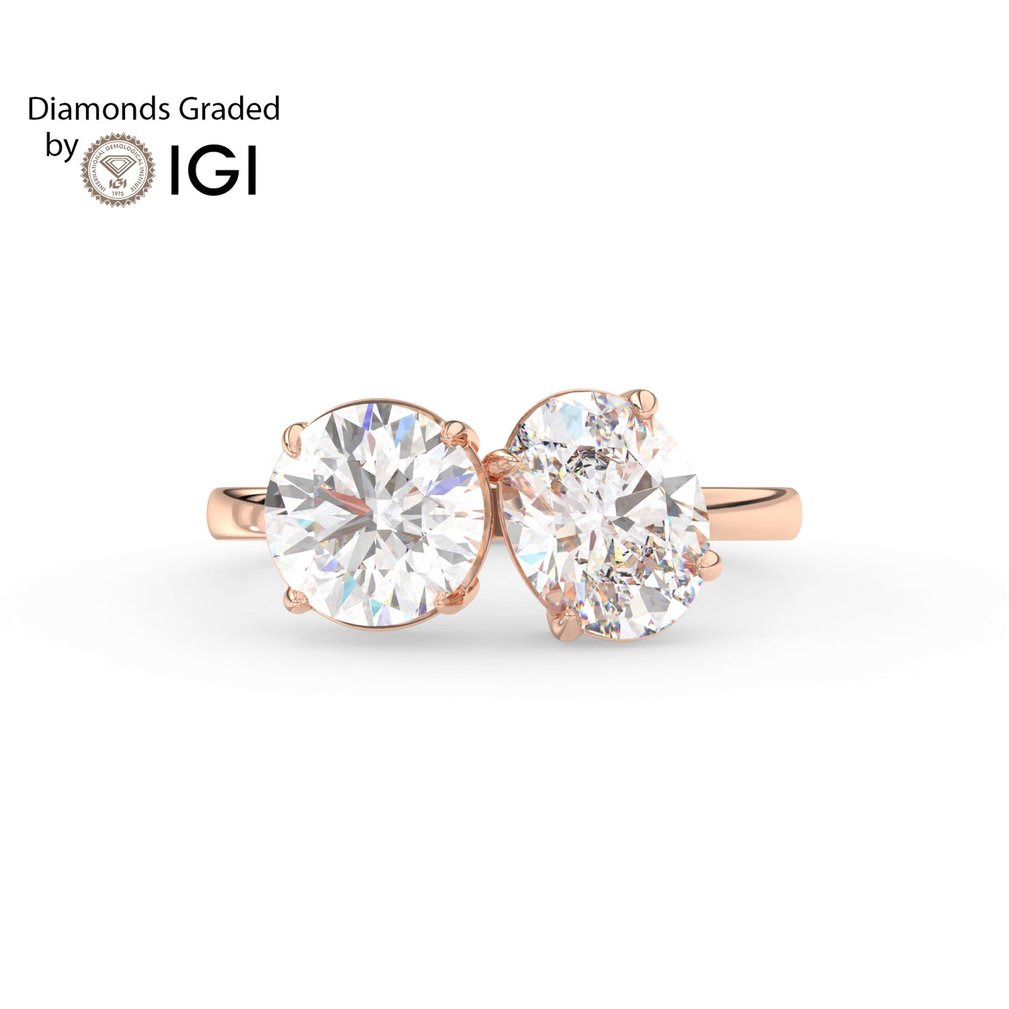 4ct Toi et Moi Round and Oval Lab Diamond Ring- E/VVS 14K Gold
