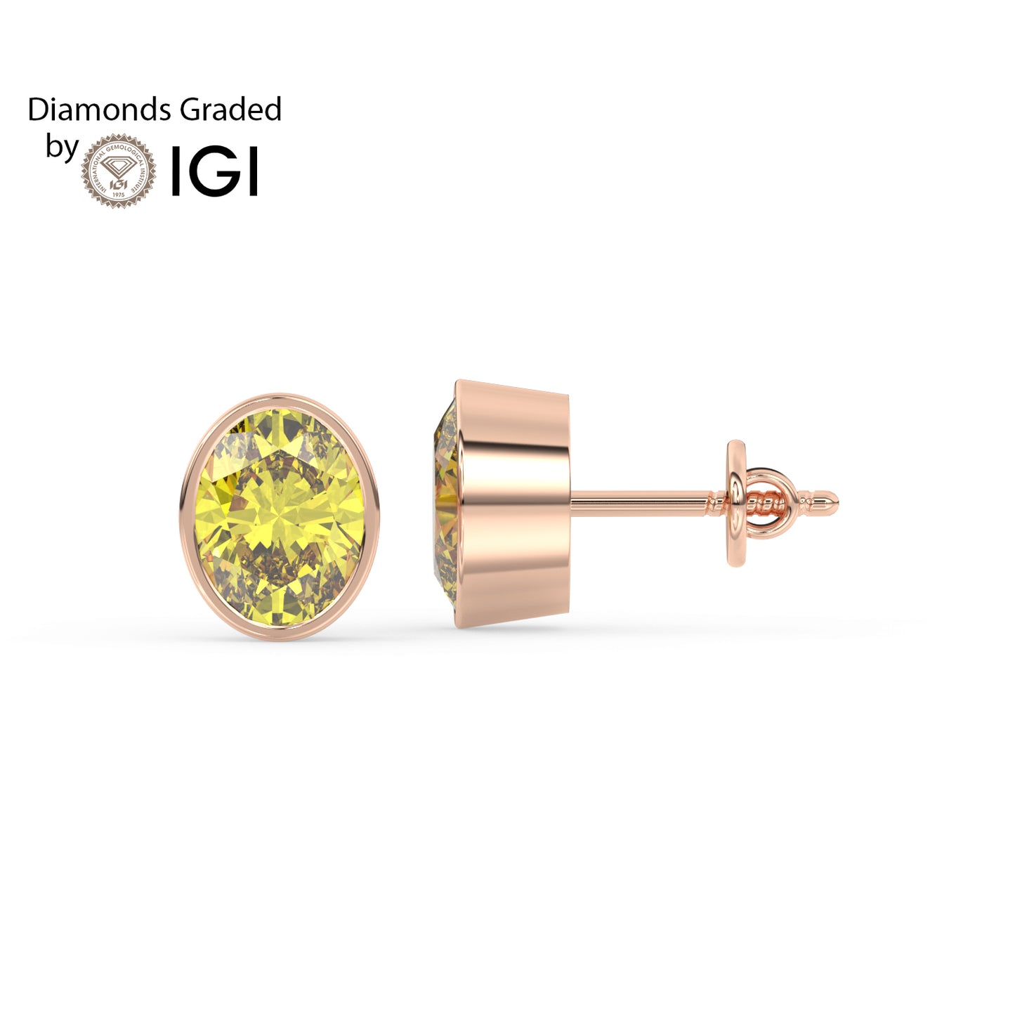 2ct Intense Yellow Oval Lab Diamond Solitaire Stud Earrings - E/VVS 14K Gold