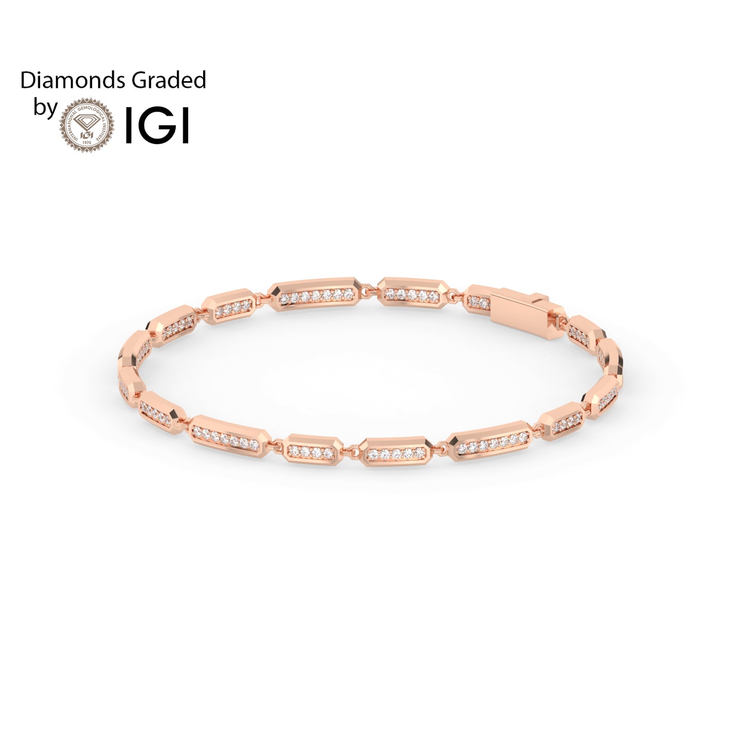 2ct Round Pavé-Set Octagon Lab Diamond Tennis Bracelet E/VVS 18K Gold