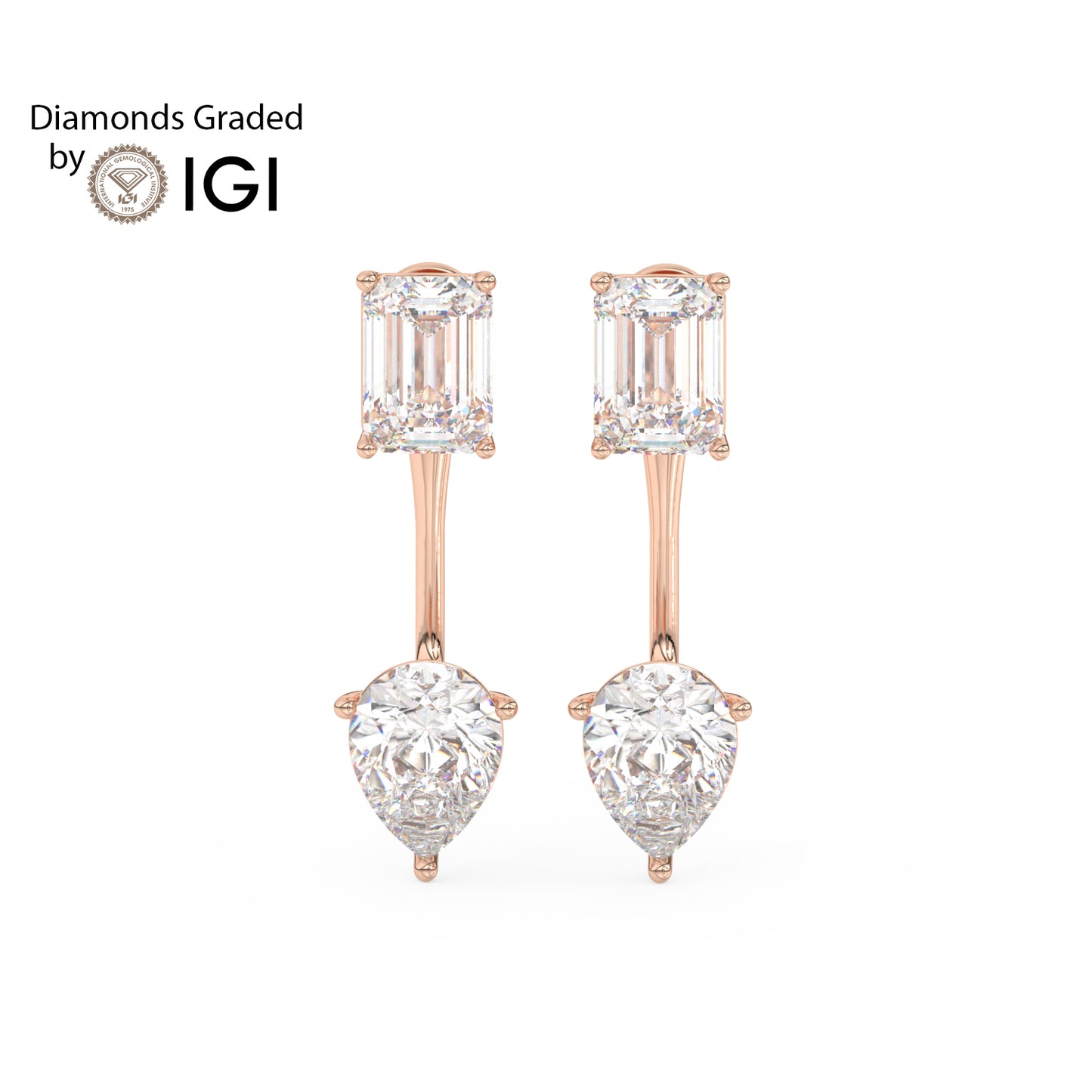 4ct Emerald and Pear Drop Lab Diamond Earrings E VVS 18K Gold