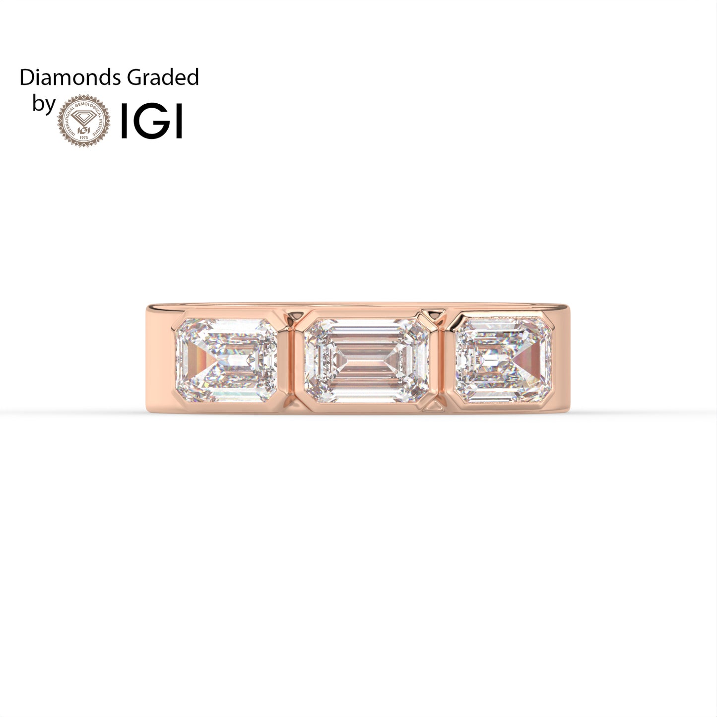 1.5ct Emerald Cut Three-Stone Lab Diamond Men’s Wedding Ring - E/VVS 18K Gold
