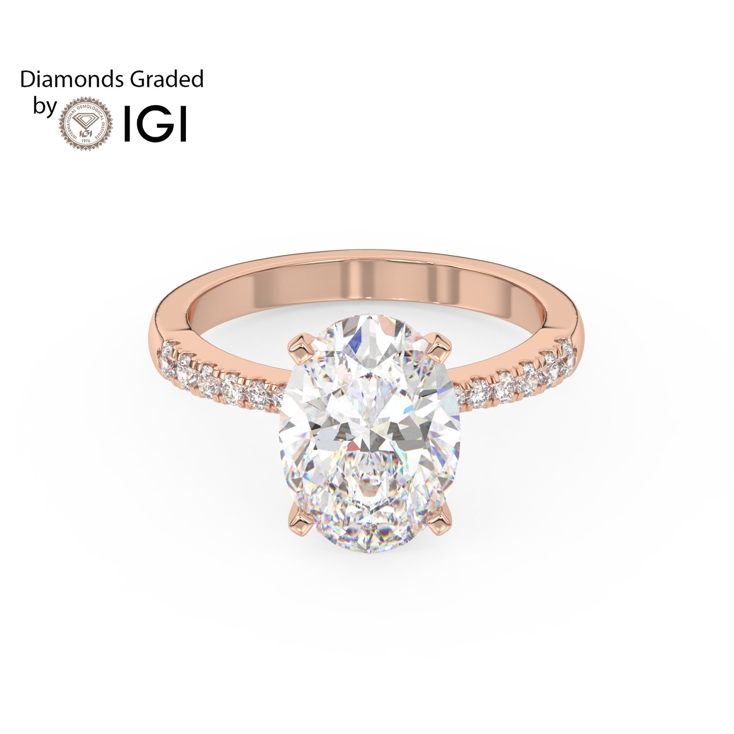 1ct Oval Lab Diamond Engagement Ring with Diamond Band - E/VVS 14K Gold
