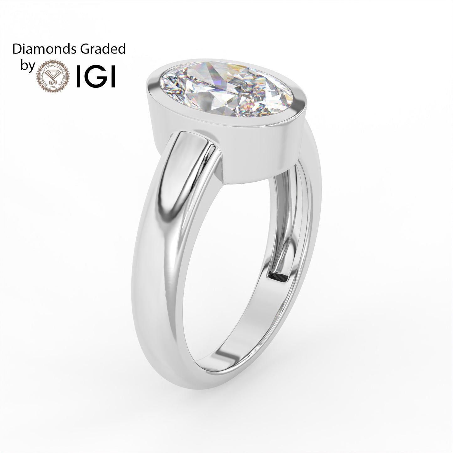 2ct Oval Bezel Set Lab Diamond Men’s Wedding Ring - E/VVS Platinum