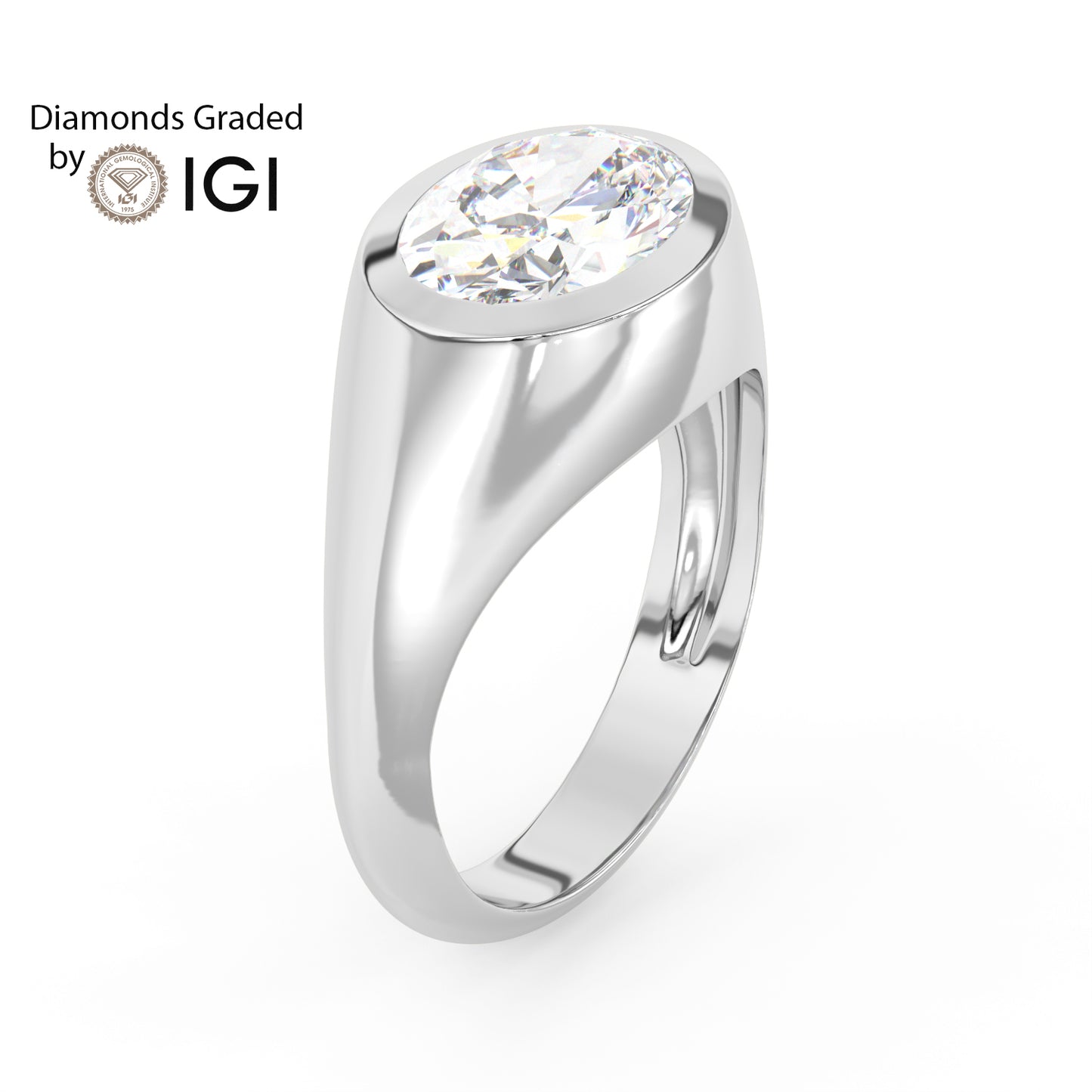 2ct Oval Bezel Set Lab Diamond Men’s Wedding Ring - E/VVS Platinum