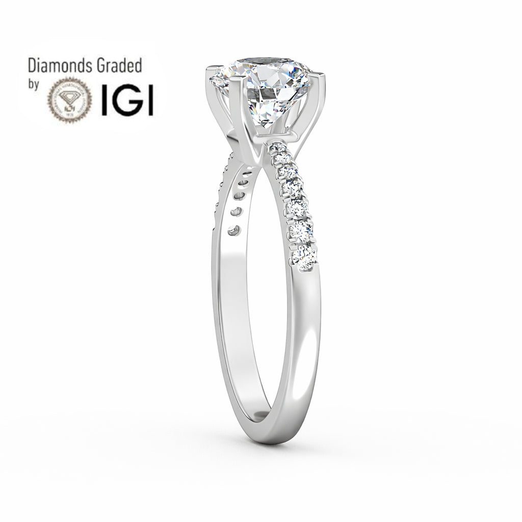1ct Round  Lab Diamond Engagement Ring with Diamond Band - E/VVS Platinum