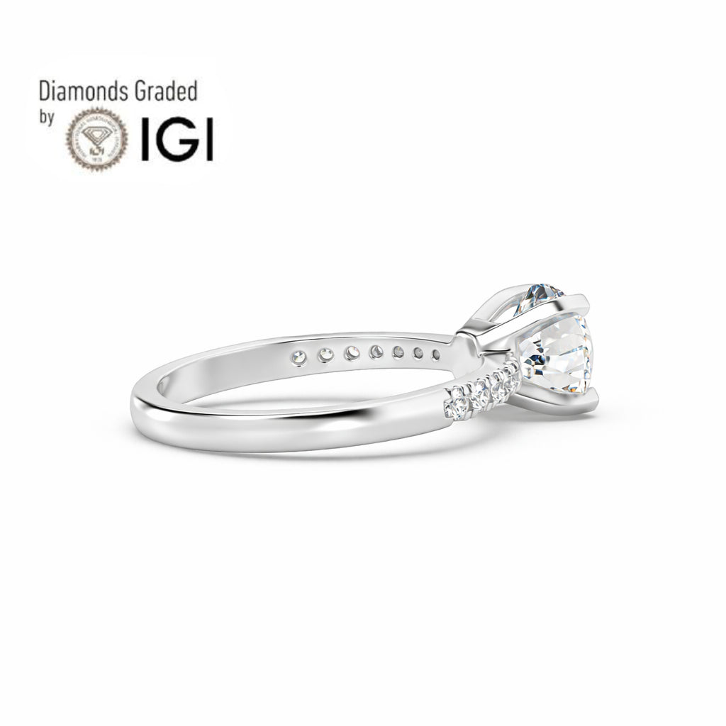 1ct Round  Lab Diamond Engagement Ring with Diamond Band - E/VVS Platinum