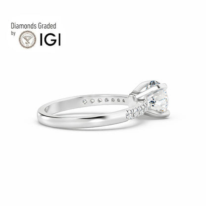 2ct Round Lab Diamond Engagement Ring with Diamond Band - E/VVS Platinum