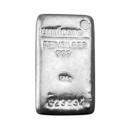 500g Umicore Cast Silver Bar