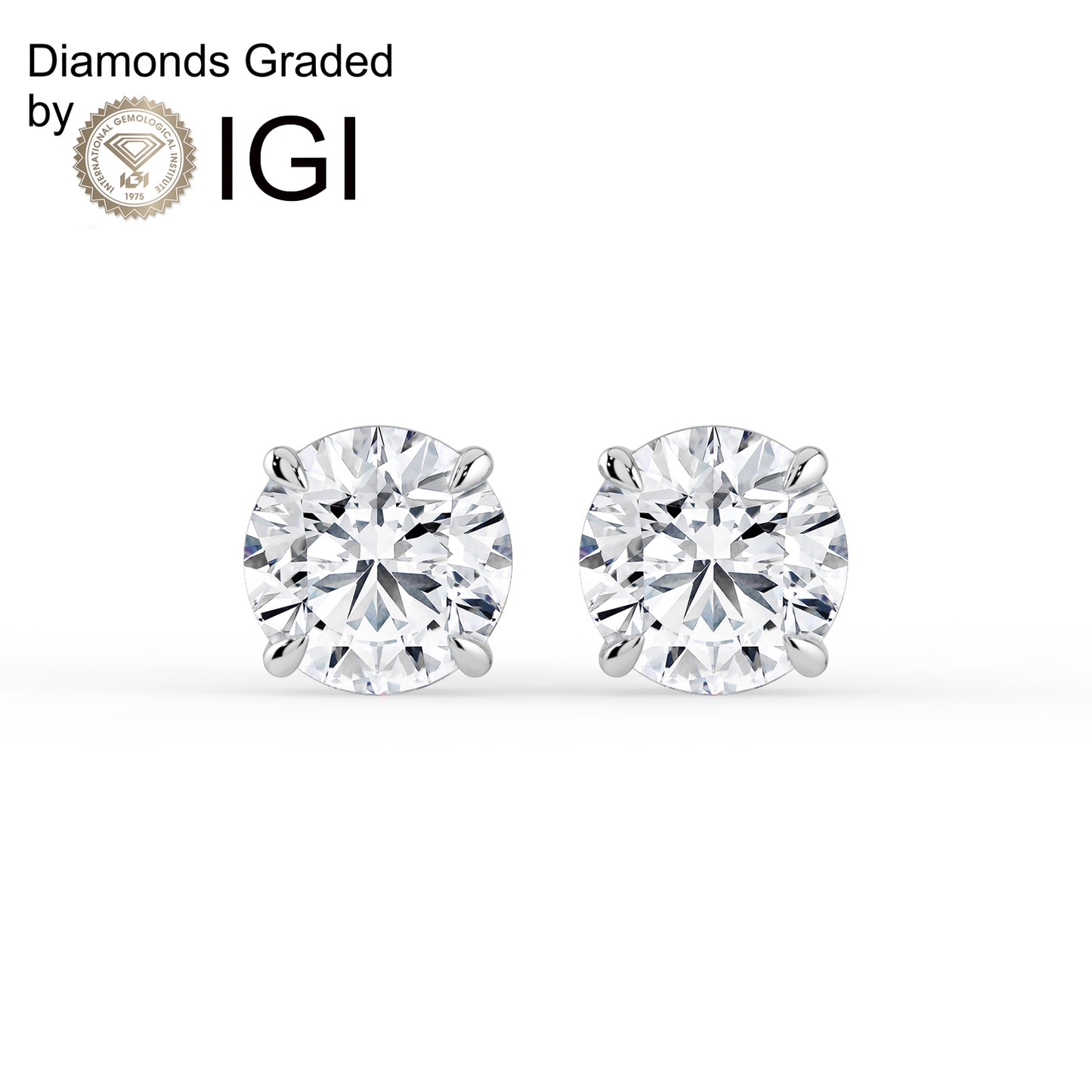 2ct Round Lab Diamond Solitaire Stud Earrings - E/VVS 14K Gold