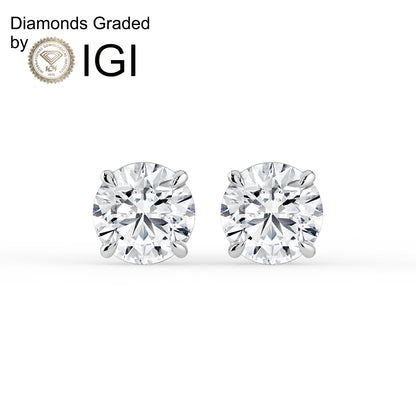 2ct Round Lab Diamond Solitaire Stud Earrings - E/VVS 14K Gold
