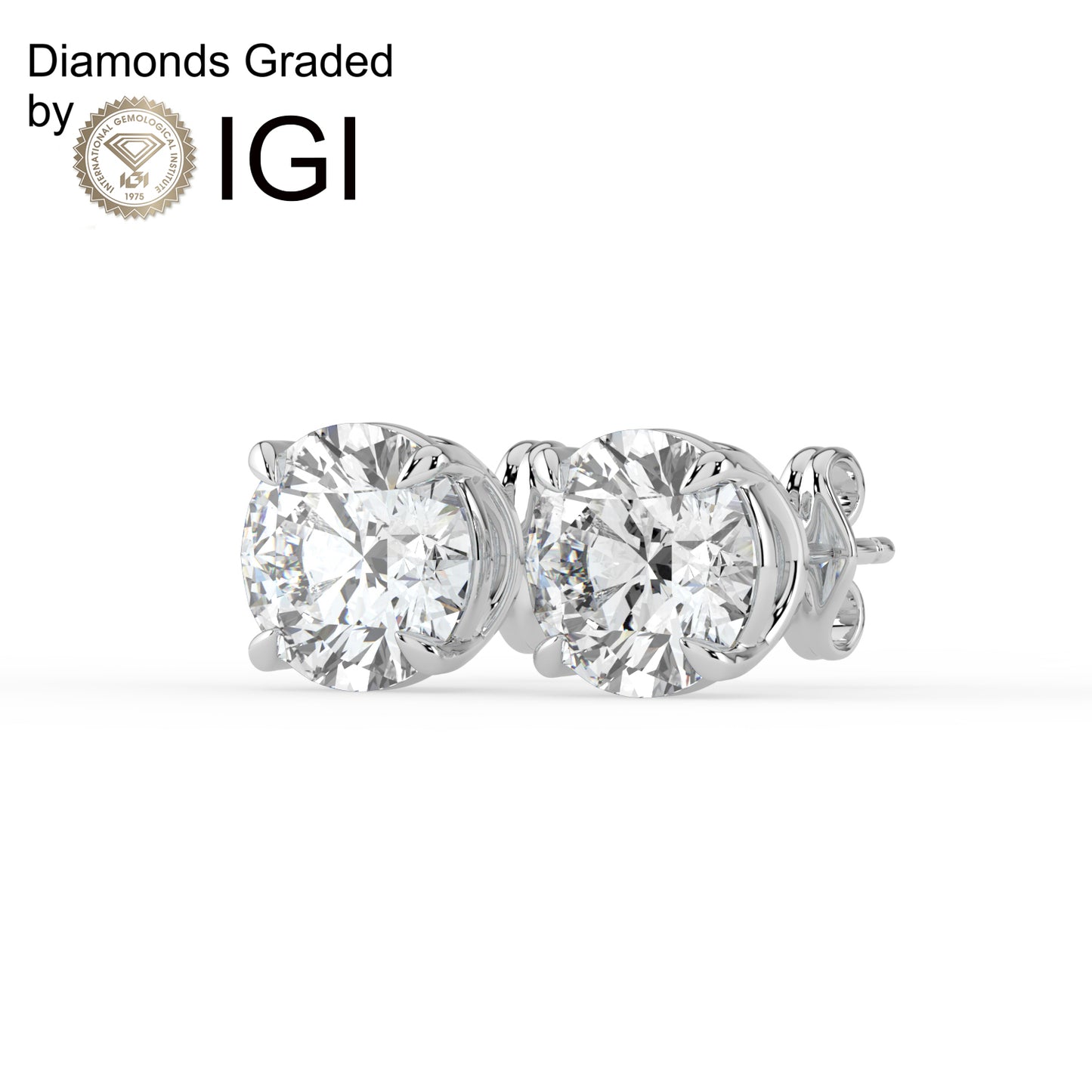2ct Round Lab Diamond Solitaire Stud Earrings - E/VVS 14K Gold