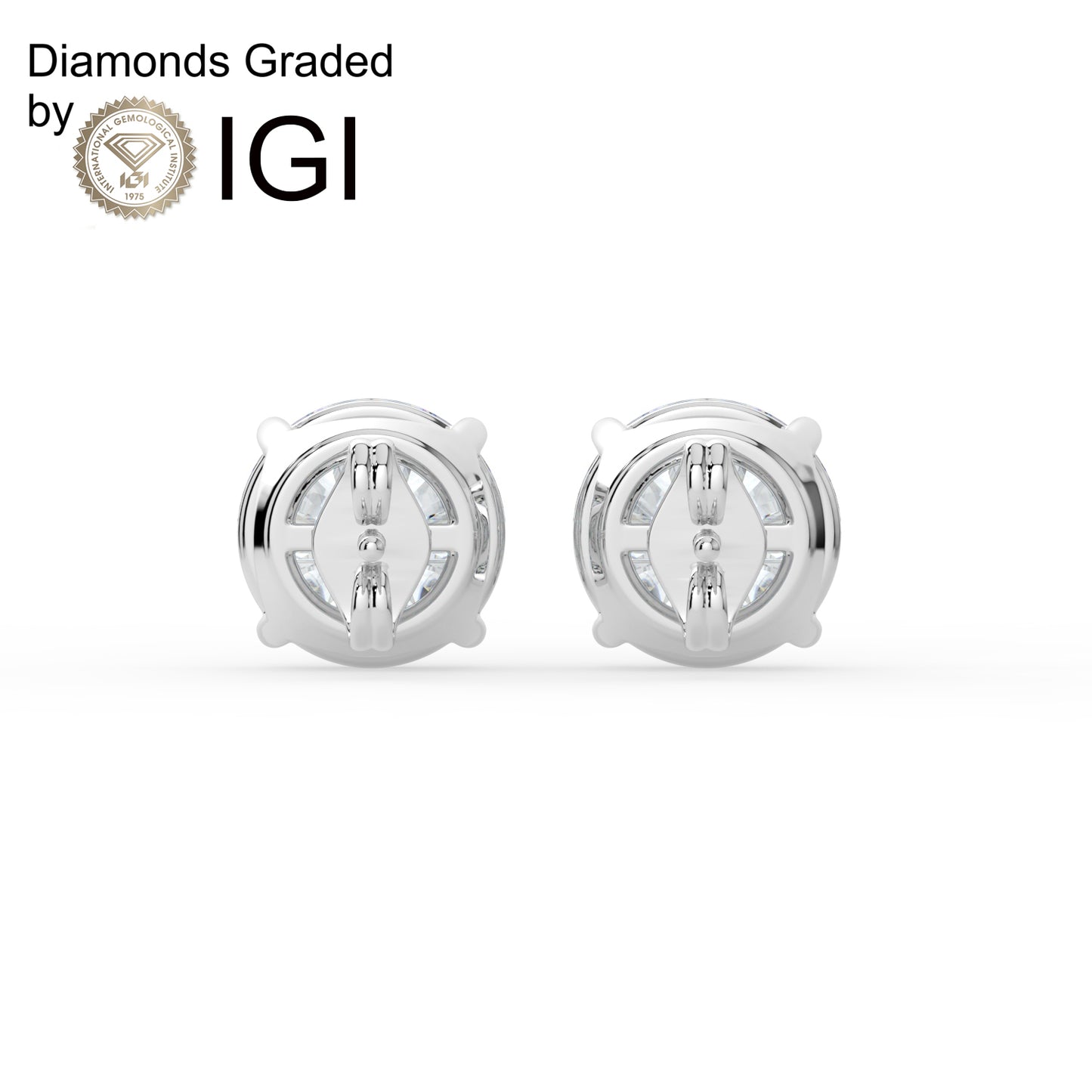 2ct Round Lab Diamond Solitaire Stud Earrings - E/VVS 14K Gold