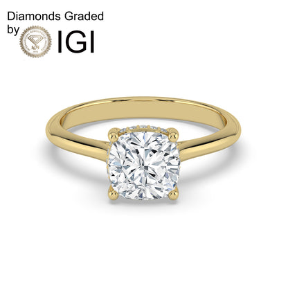 1ct Cushion Lab Diamond Engagement Ring with Hidden Halo - E/VVS 14K Gold