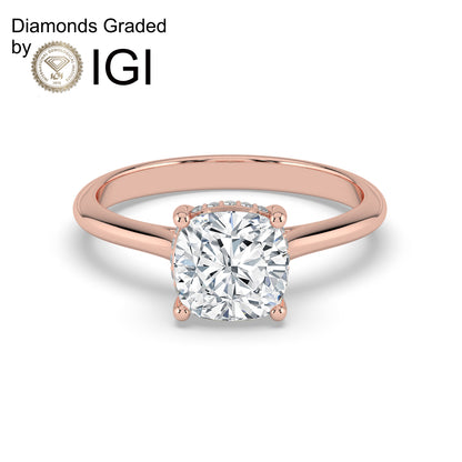 1ct Cushion Lab Diamond Engagement Ring with Hidden Halo - E/VVS 14K Gold