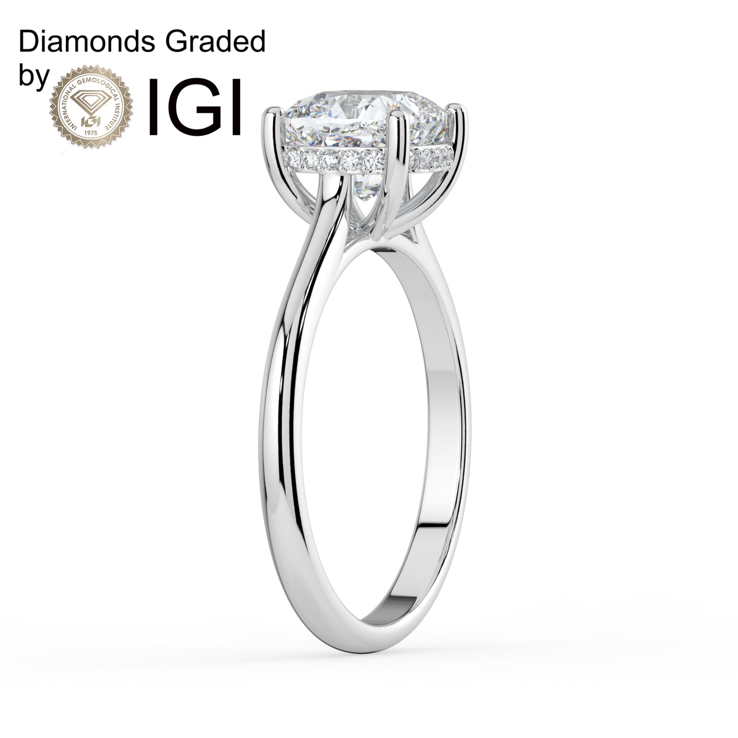 1ct Cushion Lab Diamond Engagement Ring with Hidden Halo - E/VVS 14K Gold