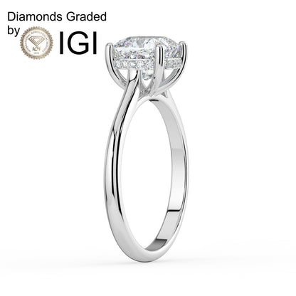 1ct Cushion Lab Diamond Engagement Ring with Hidden Halo - E/VVS 14K Gold