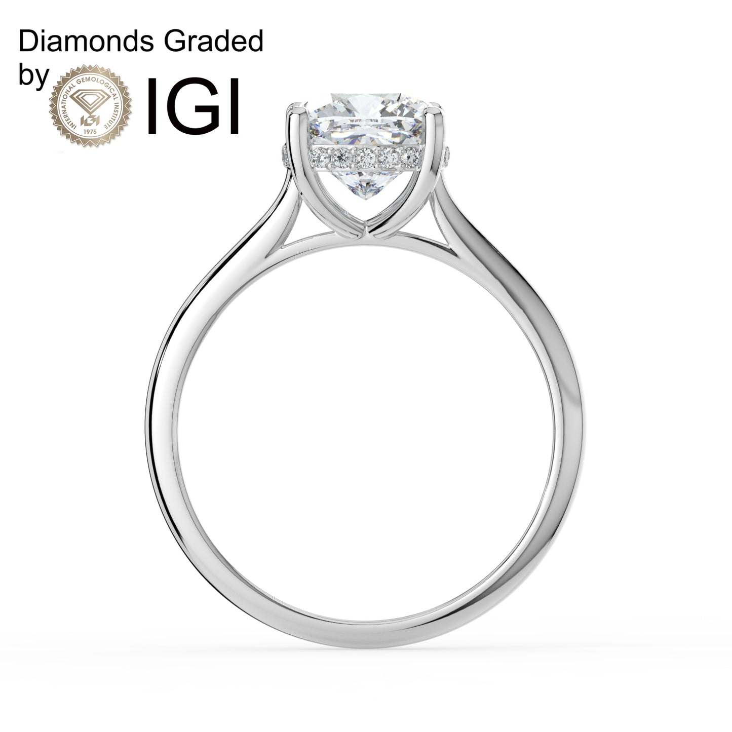 1ct Cushion Lab Diamond Engagement Ring with Hidden Halo - E/VVS 14K Gold
