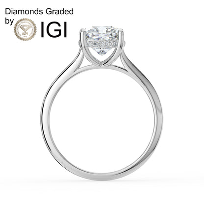 1ct Cushion Lab Diamond Engagement Ring with Hidden Halo - E/VVS 14K Gold