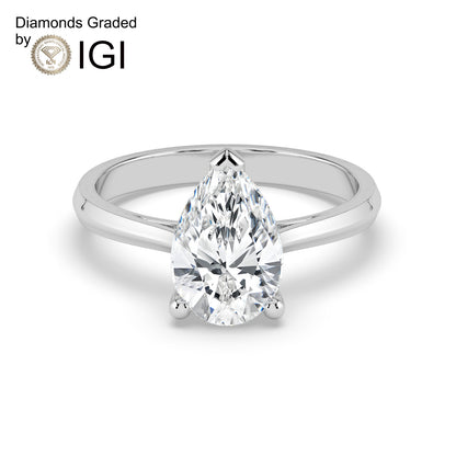 3ct Pear Lab Diamond Engagement Ring with Hidden Halo - E/VVS 18K Gold