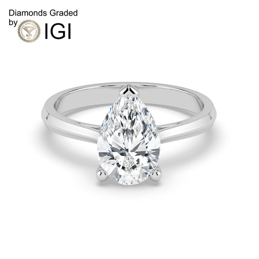 3ct Pear Lab Diamond Engagement Ring with Hidden Halo - E/VVS 18K Gold