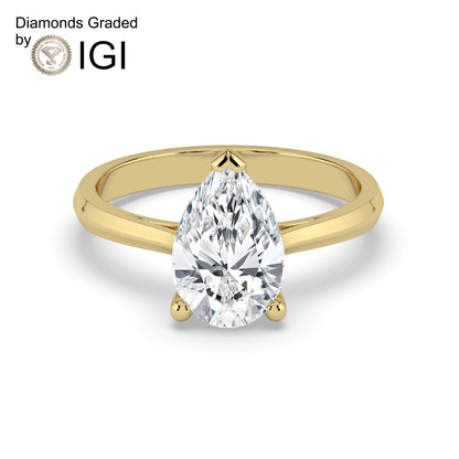 3ct Pear Lab Diamond Engagement Ring with Hidden Halo - E/VVS 18K Gold
