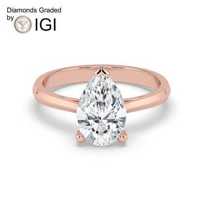 3ct Pear Lab Diamond Engagement Ring with Hidden Halo - E/VVS 18K Gold