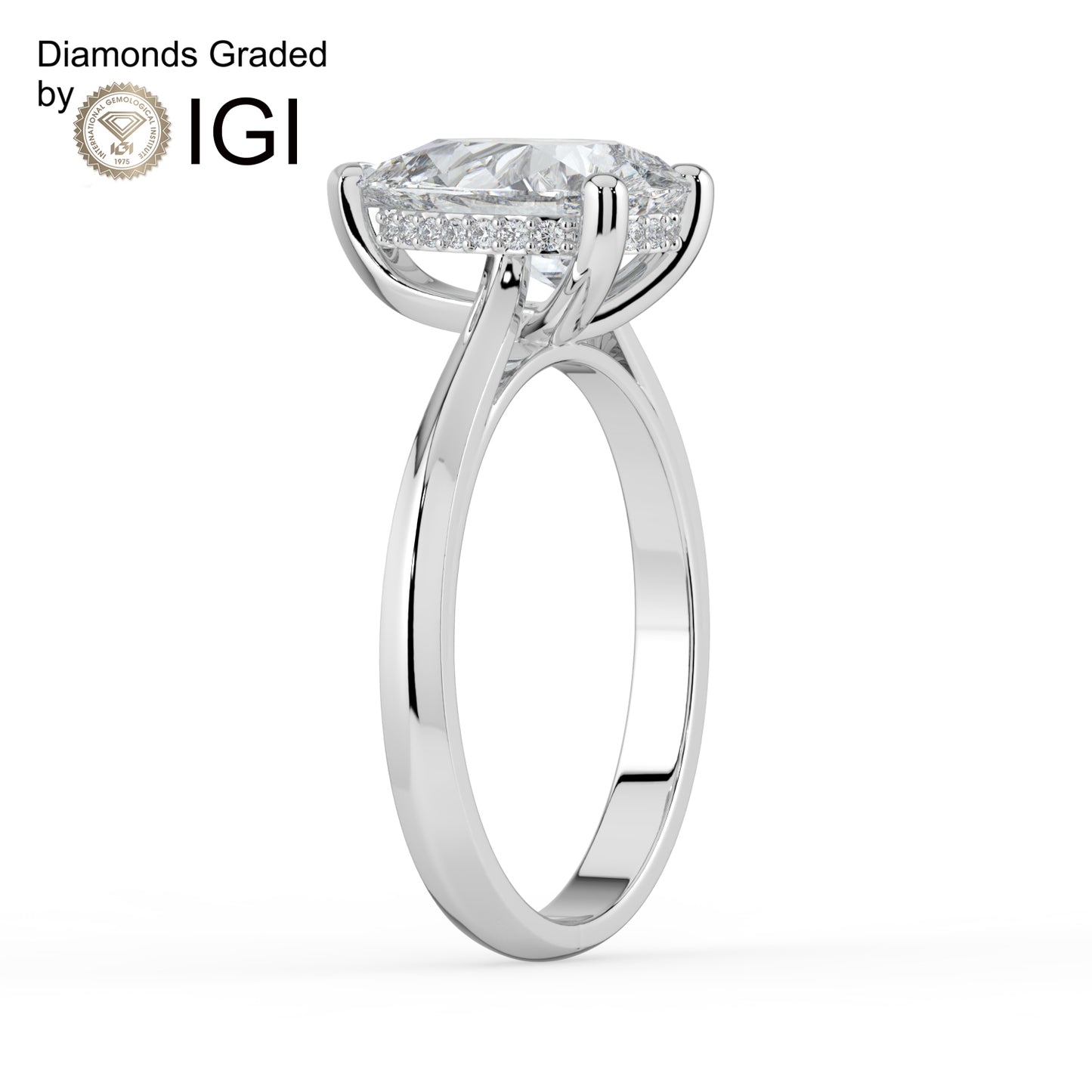 3ct Pear Lab Diamond Engagement Ring with Hidden Halo - E/VVS 18K Gold