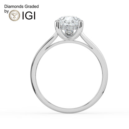 3ct Pear Lab Diamond Engagement Ring with Hidden Halo - E/VVS 18K Gold
