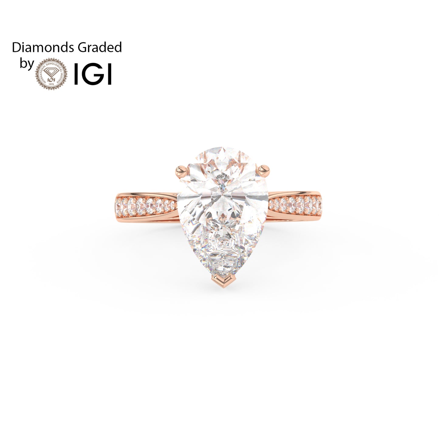 4ct Pear Lab Diamond Engagement Ring with Diamond Band - E/VVS 18K Gold