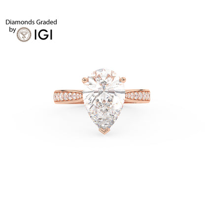 4ct Pear Lab Diamond Engagement Ring with Diamond Band - E/VVS 18K Gold