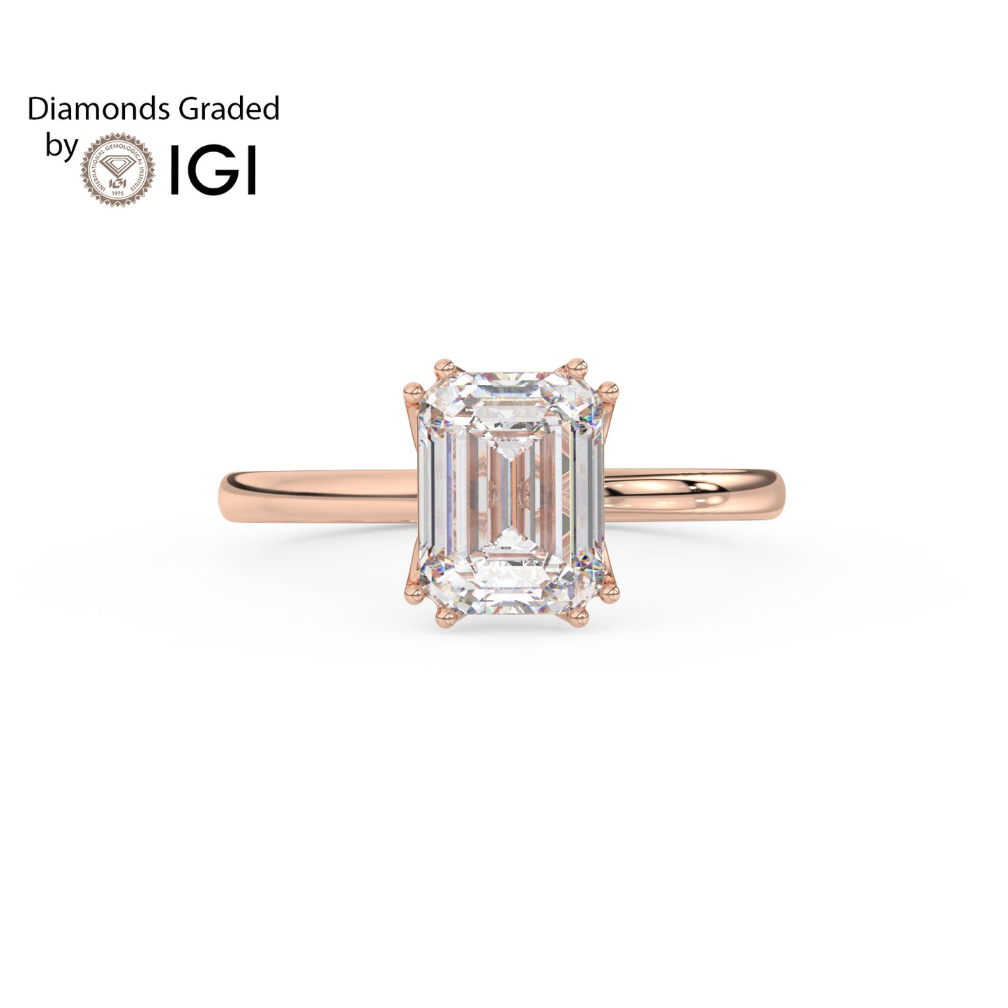 2ct Emerald Lab Diamond Solitaire Engagement Ring - E/VVS 14K Gold