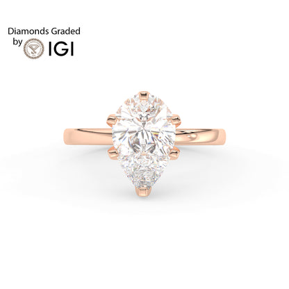 4ct Pear Lab Diamond Solitaire Engagement Ring - E/VVS 18K Gold