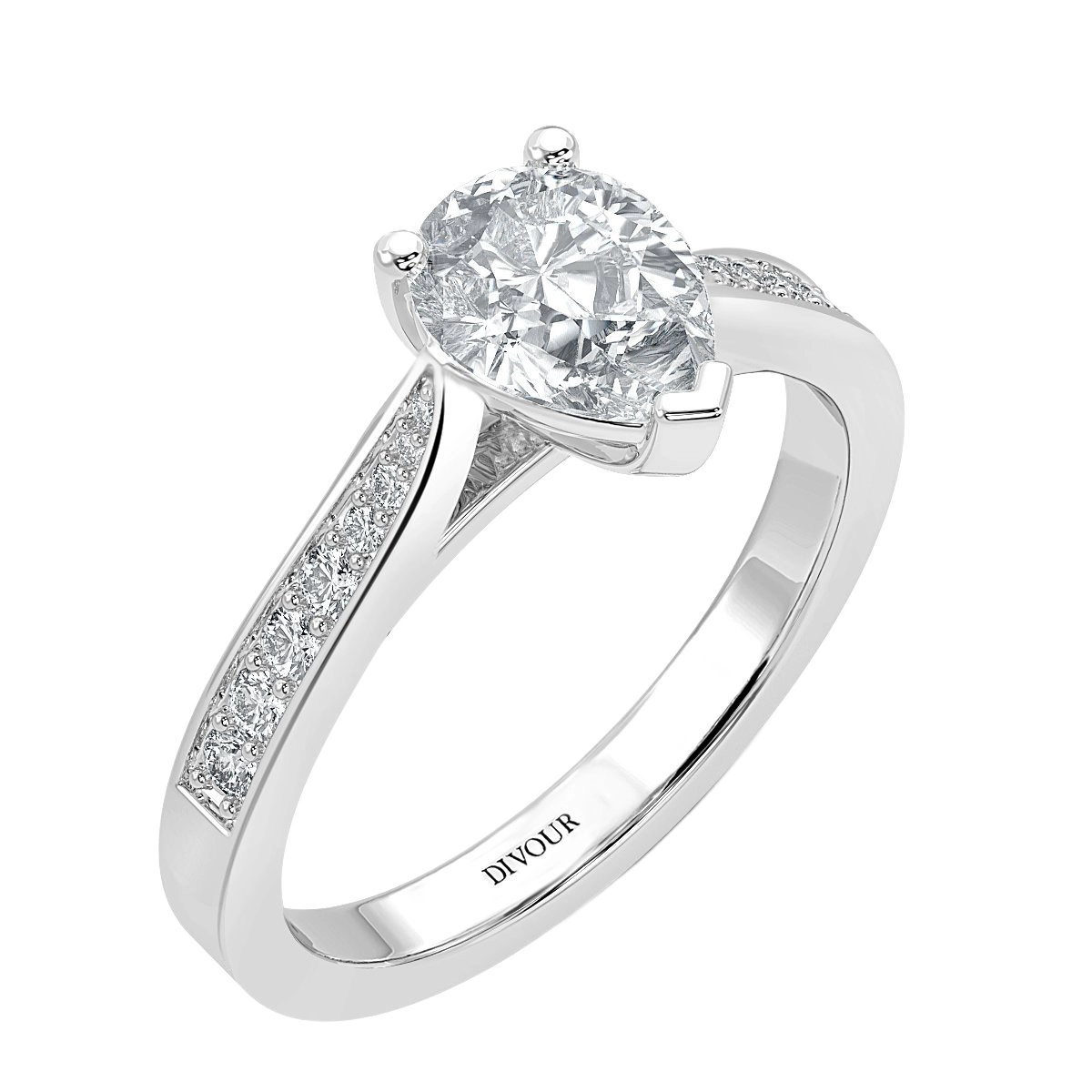 2ct Pear Lab Diamond Engagement Ring with Diamond Band - E/VVS Platinum