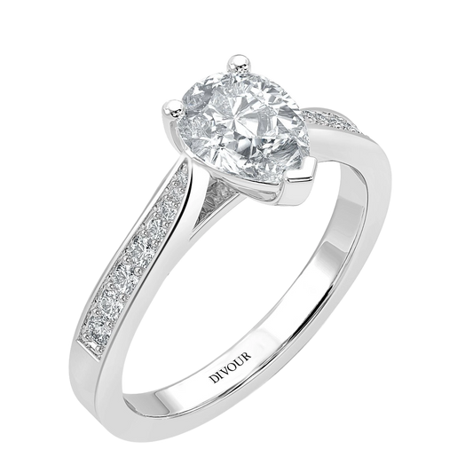 3ct Pear Lab Diamond Engagement Ring with Diamond Band - E/VVS Platinum