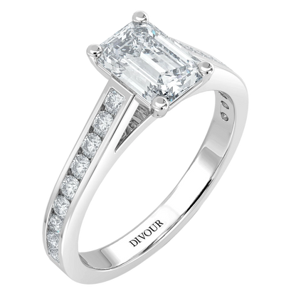 3ct Emerald Lab Diamond Engagement Ring with Diamond Band - E/VVS Platinum