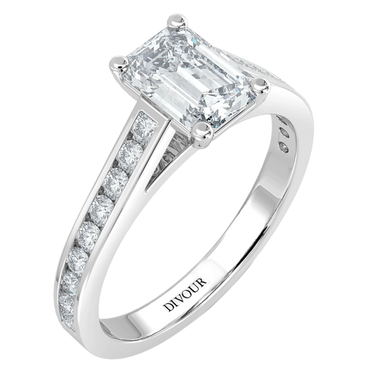 3ct Emerald Lab Diamond Engagement Ring with Diamond Band - E/VVS Platinum