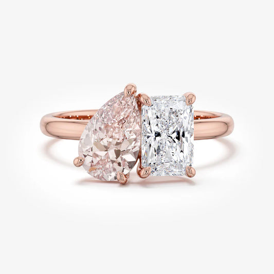 4.5ct Toi et Moi Vivid Pink Pear and Emerald Lab Diamond Ring - E/VVS 18K Gold