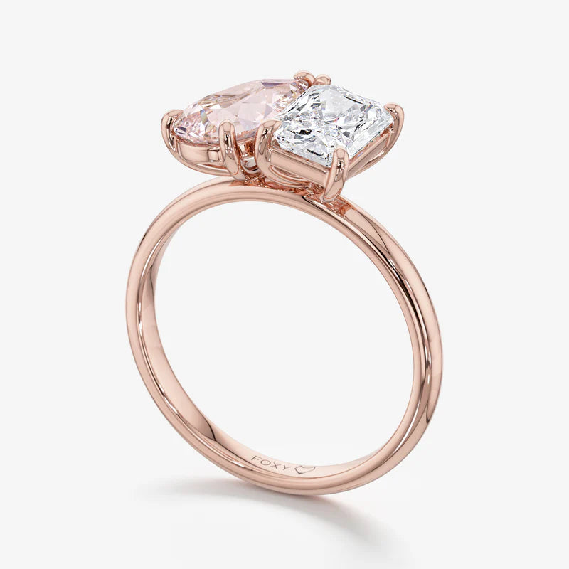 4.5ct Toi et Moi Vivid Pink Pear and Emerald Lab Diamond Ring - E/VVS 18K Gold