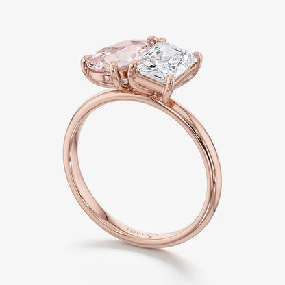 4.5ct Toi et Moi Vivid Pink Pear and Emerald Lab Diamond Ring - E/VVS 18K Gold