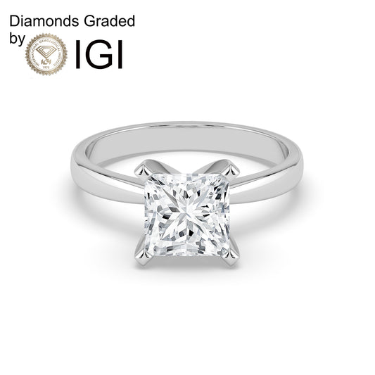 5ct Princess Lab Diamond Solitaire Engagement Ring - E/VVS 18K Gold