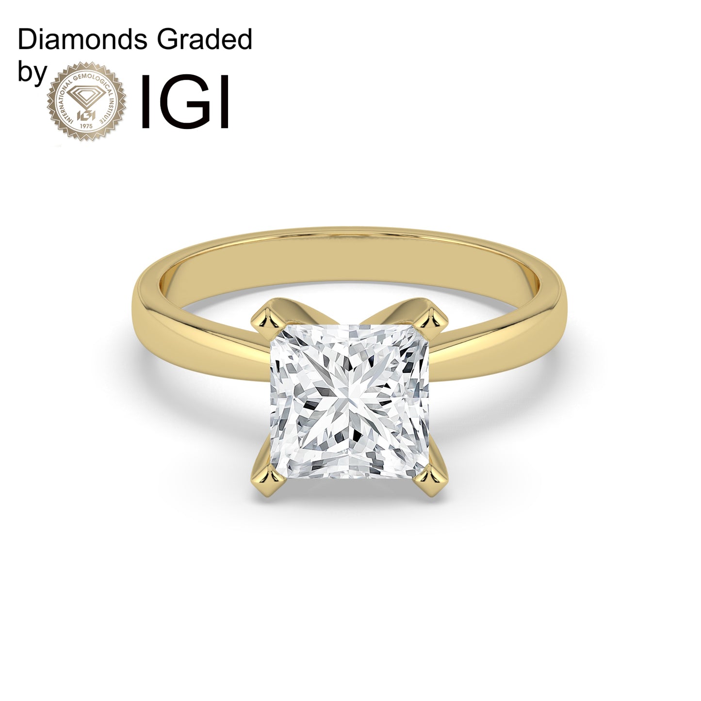 4ct Princess Lab Diamond Solitaire Engagement Ring - E/VVS 14K Gold