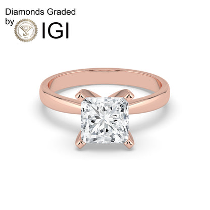 4ct Princess Lab Diamond Solitaire Engagement Ring - E/VVS 14K Gold