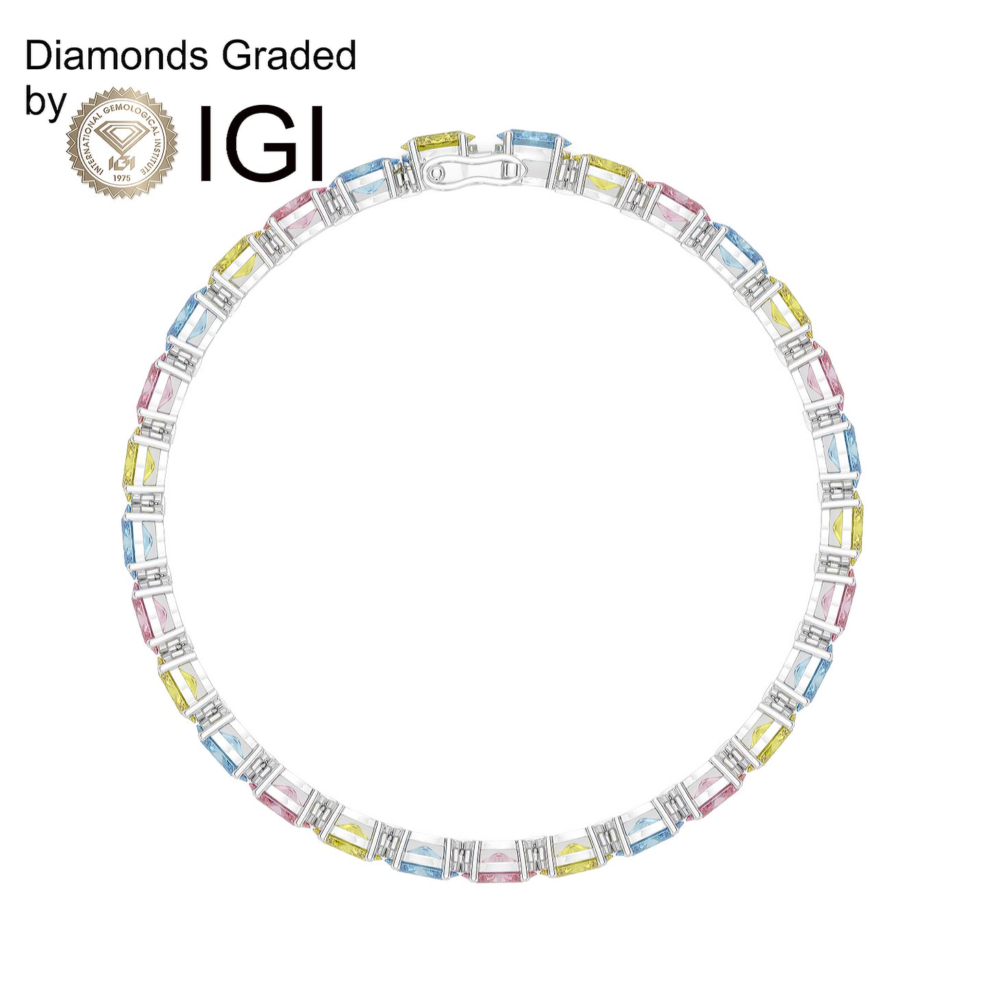 10.6ct Oval Multi-Colored Lab Diamond Tennis Bracelet - D-E/VVS 14K Gold