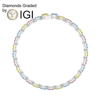 10.6ct Oval Multi-Colored Lab Diamond Tennis Bracelet - D-E/VVS 14K Gold