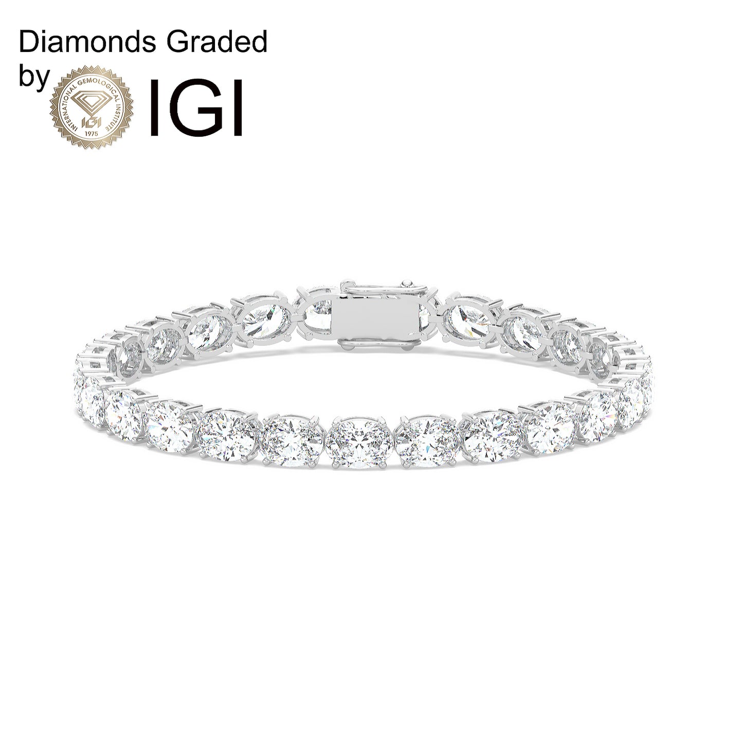 24.16ct Oval Lab Diamond Tennis Bracelet - D-E/VVS 14K Gold