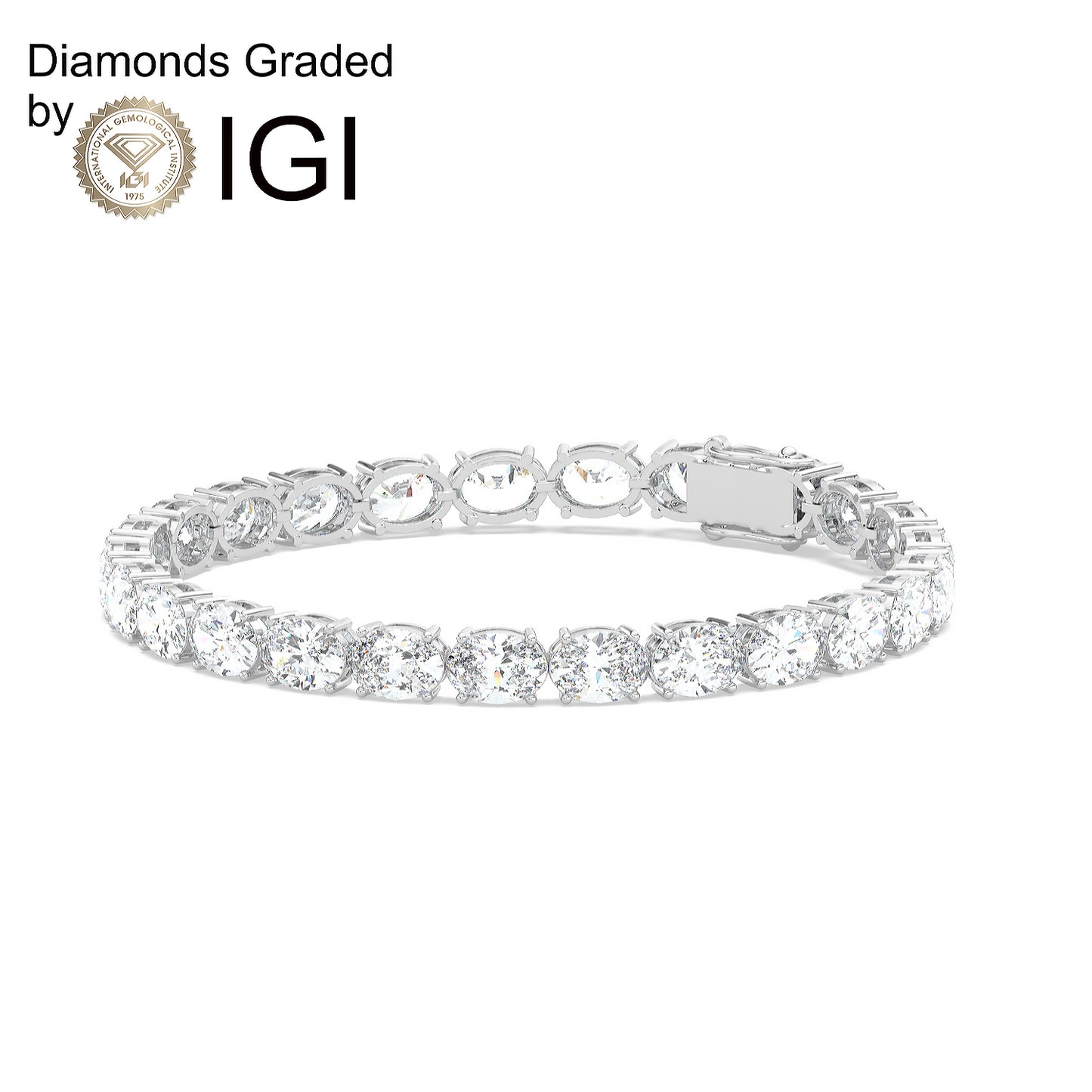 24.16ct Oval Lab Diamond Tennis Bracelet - D-E/VVS 14K Gold